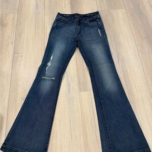 DL1961 Dark Indigo Flare Jeans with Light Fading